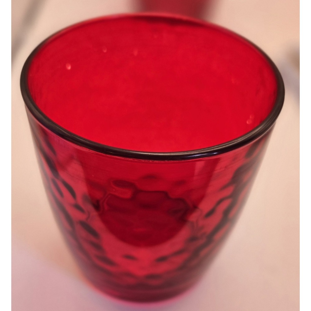 Ruby Red Tumblers Set Of 6 Waved Rib Pattern Unmarked - Picture 10 of 12